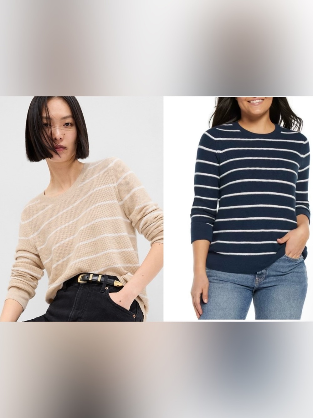 NWT - Two Set - GAP light knit striped crew neck sweaters (Navy and Beige)